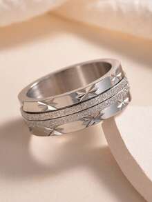 1pc Women's Silver Stainless Steel Waterproof Anti-Fading Hypoallergenic Matte Rotating Design Personalized Ring Suitable For Daily Wear, Gatherings And Parties - Multicolor - View 2