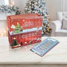 1pc Christmas Metal Tin Container, Aesthetic Industrial Holiday Storage Box For Stationery & Jewelry, Decorative Mini Desk Organizer, Festive Home Gift Box (115x50x55mm) - Multicolor - View 4
