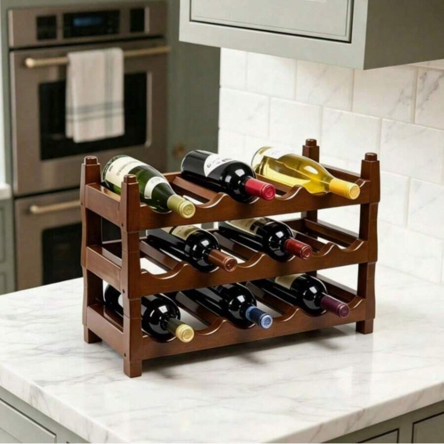 New PP Material Red Wine Cabinet Display Rack Layered Storage Rack Wine Rack Grid Rack Display Rack - Redwood - View 1