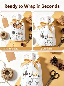 Christmas Gift Bags With Gold Ribbon, Reindeer And Tree Pattern Candy Bags, Suitable For Holiday Party Gifts, Small Gift Packaging, Christmas Stocking Fillers, Christmas Party Gift Decoration Supplies - Multicolor - View 8