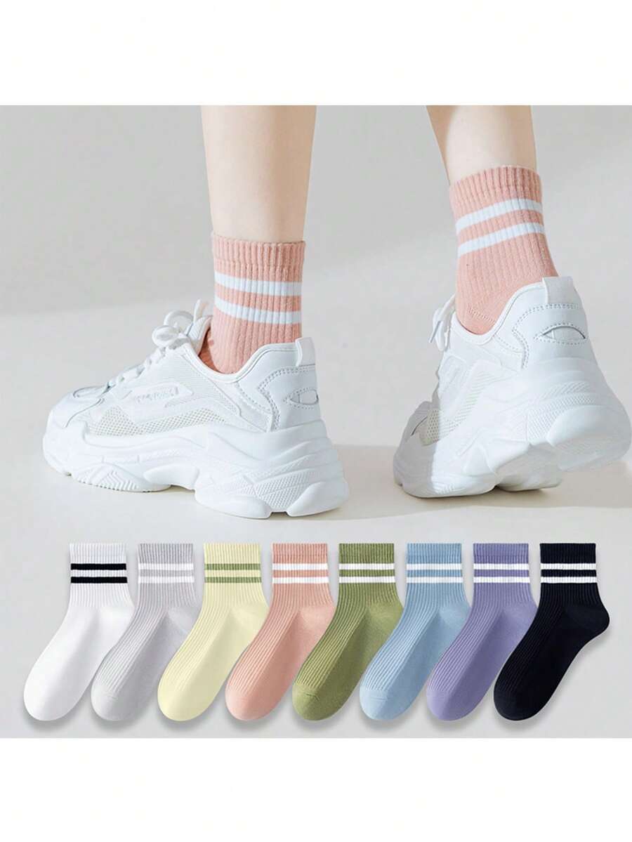 5 pares de mujeres Calcetines , estilo de rayas corto Calcetines , multicolor - Multicolor - Ver 1