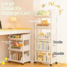 1pc White Mobile Storage Cart, Plastic Practical Storage Rack With Wheels, Adjustable Shelf Unit, Space-Saving For Living Room, Bedroom, Dorm, Office - Easy To Assemble, Sturdy Structure, Compact Design, Independent Stand, Tilted Shelves, Multi-Purpose - White - View 2