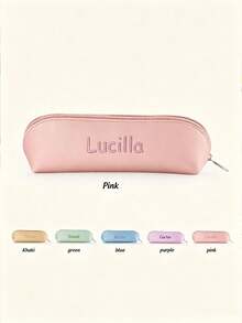 Personalized Pencil Case, Customized Name PU Zipper Bag, Customized Text Minimalist Oxford Fabric Solid Color Pencil Case, Large Capacity Pencil Case, Exquisite Small Back To School Stationery Box, Customizable Logo, 2026 Back To School - Multicolor - View 7