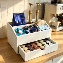 IDUK 1PC Wooden Coffee Capsule Storage Drawer, Suitable For Home Kitchen, Cafe Bar Display - White - View 5