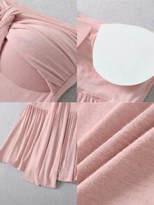 2pcs/Set Minimalist Pink Long Sleeve Cardigan Jacket And Camisole Top, Spring Outfit Elegant Summer - Pink - View 9