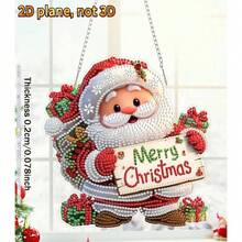 2D Flat Christmas Santa Claus Diamond Painting Hanging Decor Set (Adult Version), Merry Christmas Diamond Painting Decorative Hanging Ornament, Home Garden Wall Decoration Gift DIY Irregular Rhinestone Window Pendant Set - C - View 1