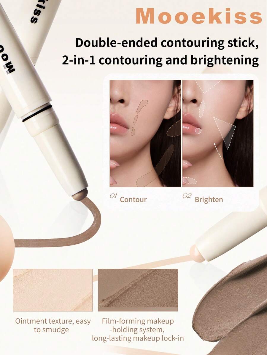 Mooekiss Dual-Ended Contour & Highlight Stick, Natural-Looking Nose Contour Makeup Tool - 01 0.8g+0.8g - View 1