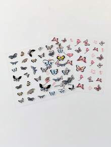 2pcs 3D Embossed Watercolor Butterfly Face Stickers, Waterproof Butterfly Face Decor Stickers; Suitable For Music Festivals, EDM Parties, Cosplay, Wedding Bridal Makeup - Multicolor - View 6