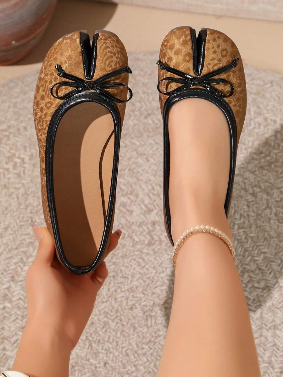 2026 New Bowknot Shallow Square Toe Chunky Heel Flat Slip-On Casual Comfortable Soft Sole Women's Shoes - Mocha Brown - View 1