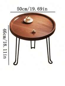 Folding Round Side Table, Walnut Wood Tray Side Table With Black Hairpin Legs, Small Portable Coffee Table For Living Room, Bedroom And Balcony, Minimalist Small Coffee Table, Space-Saving Side Table For Sofa ,Storage Tray Included As A Gift - Natural Brown - View 9