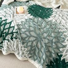 1件加厚雙層波希米亞風提花仿長毛羊羔絨毯，柔軟保暖，可正反面使用，床毯、披肩毯、客廳掛毯、臥室裝飾、宿舍裝飾、床上用品、辦公室、車用毯、旅行毯、野餐毯、派對毯，生日、畢業典禮，適合四季使用 - 墨綠色 - 查看 4