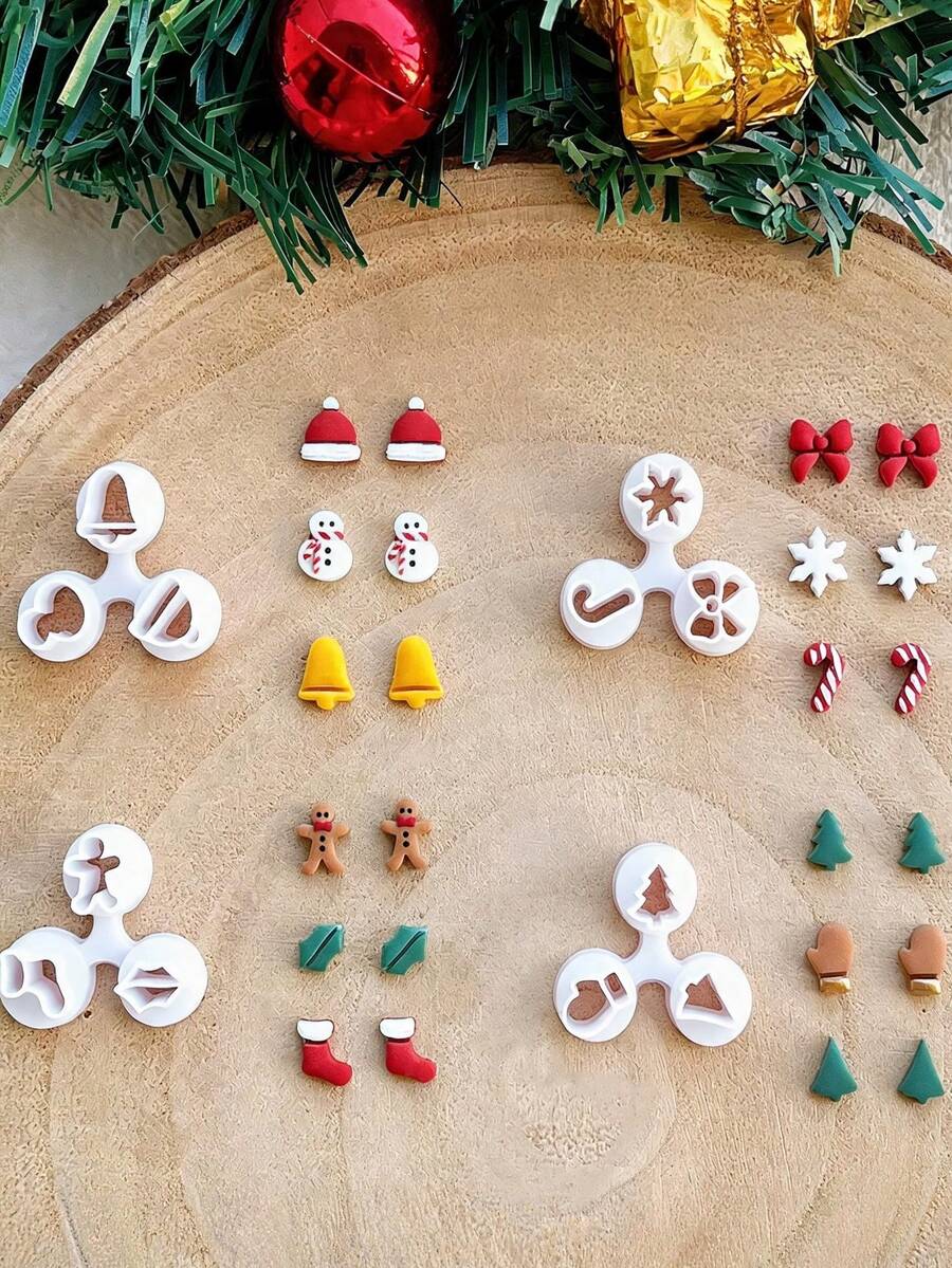 Christmas Mini Polymer Clay Molds, Multiple Holiday Shaped Clay Molds, DIY Handmade Clay Earring Impression Molds, Jewelry Craft Supplies - White - View 1