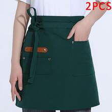 Customizable Canvas Half Apron For Women, Reinforced Stitching Extended Waist Belt, Durable Waist Apron, Waitress Server Work Apron For Restaurant, Cafe, Bakery, Home Kitchen Cooking & Food Service - Multicolor - View 5