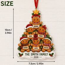 Custom Festive Christmas Gingerbread Family Ornament, Personalized 2-6 Family Names, Merry Christmas Tree Hanging Decor For Family Home And Holiday Party Celebrations, Customized Xmas Gingerbread Ornament, Customizable Holiday Keepsake Gift. - Style a - View 2