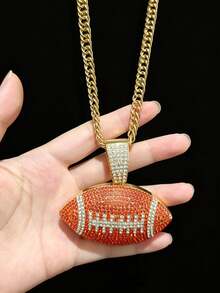 2pcs/Set Football Colorful Hip Hop Punk Necklace Exaggerated Men's Big Gold Chain Set, Vintage Punk Style, Suitable For Party, Gathering, Halloween, COS - Gold - View 7