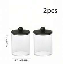 2pcs Clear Plastic Medicine Jars With Lids, Bathroom Storage Organizer Box With Black Tray, Suitable For Cotton Swabs And Dental Floss Picks - Multicolor - View 10