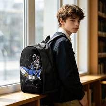 Boys' Astronaut Riding Space Shark Print 3 PiecesBackpack Set, Includes Matching Lunch Bag And Pencil Case, Black Zipper Design, With Adjustable Shoulder Straps, Top Handle And Side Mesh Pockets, Suitable For School, Travel And Daily Use - ASTRONAUT-8 - View 10