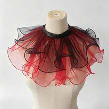 1pc Contrast Color Organza Detachable Collar, Court Style Ruffle Design, Party Halloween Easter Clown Costume Accessory - Black and Red - View 7