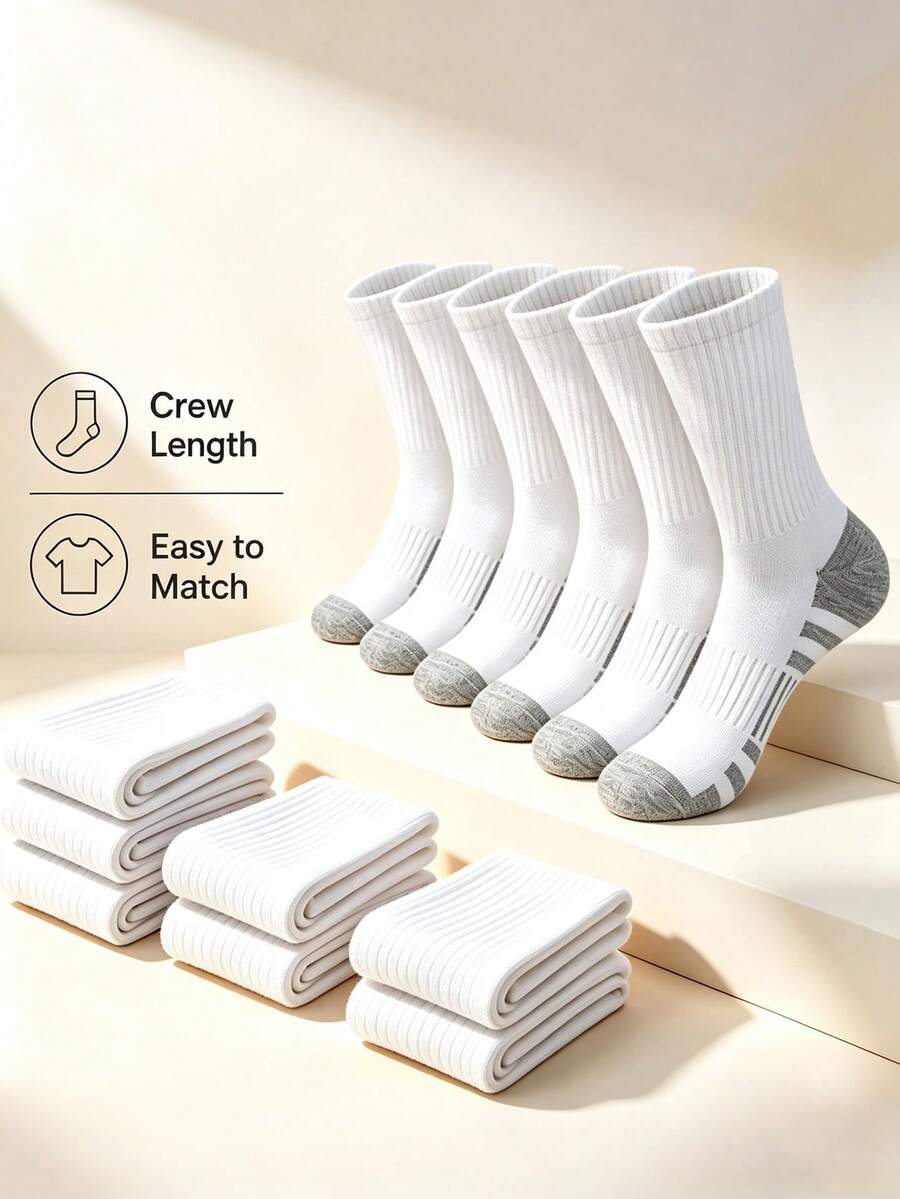 6 pares de calcetines de media caña minimalistas de color contrastante para hombre, bloque de color gris & blanco, estilo básico, uso diario casual, versátil para combinar con atuendos, calcetines de moda duraderos en paquete múltiple - Multicolor - Ver 1