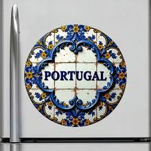 Portugal Azulejo Blossoms In Blue And Gold Magnet Where The Soul Of The Country Lives In Every Hand-Painted Petal Keepsake For All Metal Surfaces Throughout The Home - A - View 2