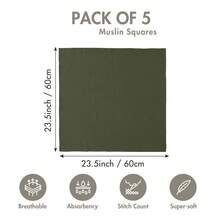 GLLQUEN BABY 5 Packs Muslin Swaddle Blankets For Baby Girls Boys, Receiving Blanket Large 23.5 X 23.5 Inches, Soft Breathable Muslin Baby Blanket For Unisex Newborn - Eucalyptus - View 4