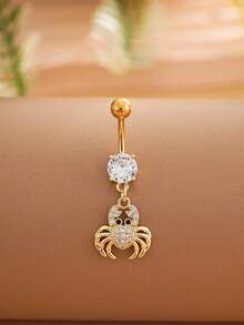1pc Cute Ocean Crab Belly Button Ring, Stainless Steel Piercing Jewelry For Women, Beach Vacation Wear - Crab - View 4