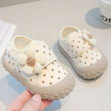 Girls' Polka Dot Floral Canvas Shoes, Soft Sole, Non-Slip, Hook And Loop, Cute Daily Versatile Casual Shoes For Toddlers And Infants - Beige - View 3