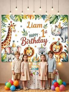 Personalized Wildlife Banner, Customized Jungle Theme Party Backdrop, Includes Name And Age, Tropical Zoo, Wild One Birthday - Multicolor - View 4
