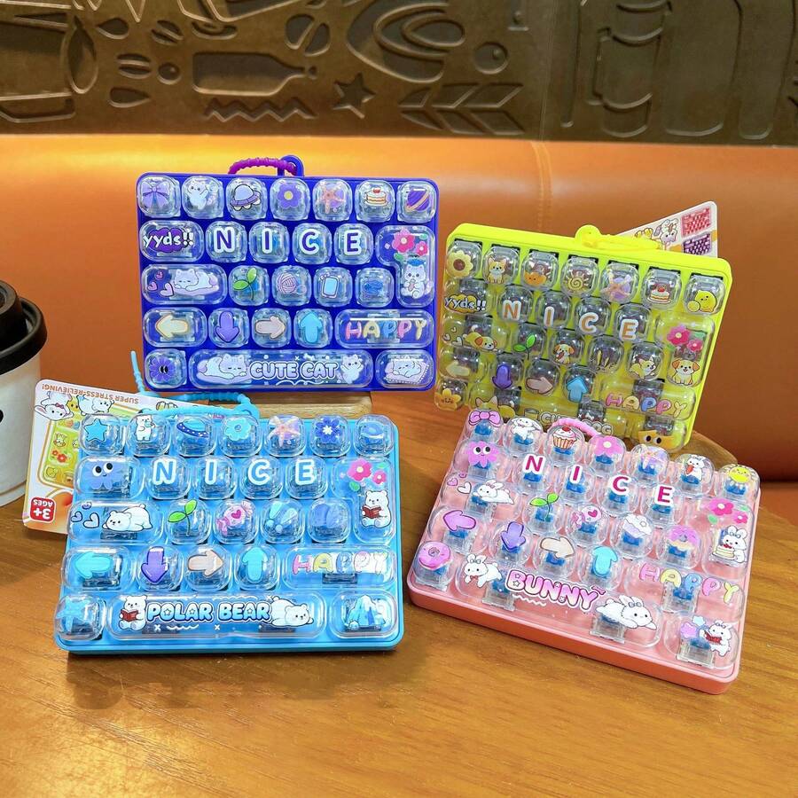 1pc Fun 26-Key Mechanical Keyboard Fidget Toy Keychain, Pressable Stress Relief Pendant For Student Bag - Multicolor - View 1
