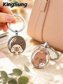 Kingsung Capybara Series Glass Pendant Keychain, Creative Accessory, Simple And Neutral Style. Suitable For Car Key Accessories, Backpack Accessories, And Bag Hooks. The Perfect Gift For Bridesmaids, Groomsmen, And Couples Is An Excellent Holiday Souvenir. - One Size - View 1