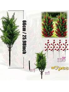 24.40 Inch Large Pine Tree With Ground Stake And Red Berries, Artificial DIY Tree, Low Maintenance Greenery, Suitable For Home, Office, Yard Landscape Holiday Decoration, Create Festive Atmosphere, Pot Not Included - A - View 8