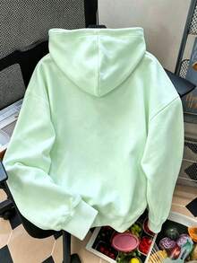 女童 1 件裝 捏捏玩具印花保暖內裡連帽衛衣，加厚保暖舒適運動上衣，兒童秋冬服飾 - 薄荷綠 - 查看 5