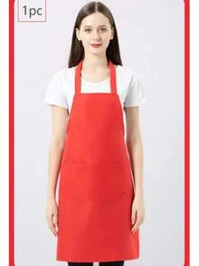1/2/5pcs Women's Polyester Apron Set, Simple Red Apron With Pockets, Thickened Waistband, Fashionable Home Kitchen Workwear, Kitchen Supplies - Red - View 11