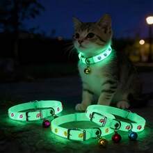 4pcs Random Colors Pet Glow-In-The-Dark Collars, Cute Nighttime Luminous Pet Collars, Glow-In-The-Dark Pet Collars - Glowing Collars With Paw Prints, Nighttime Safety Anti-Lost Collars, Suitable For Small Dogs And Cats, Various Colors - Multicolor - View 1