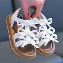 Caweiny Girls' Fashion Sunny Sandals, Korean Style, Hook & Loop, Soft Sole, Princess Style, For Daily Wear And Outings - White - View 5