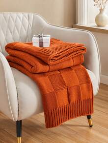 1pc Nordic Style Grid Pattern Throw Blanket - Vibrant Orange Versatile Blanket For All Seasons, Suitable For Office, Sofa And Camping - Machine Washable Cozy Home Decor, Nordic Design, Warm Texture - Multicolor - View 2