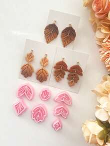 Autumn Leaf Polymer Clay Cutters, Embossed Fall Foliage Molds, Handmade Dangle Earring Charms, DIY Seasonal Jewelry Craft Supplies - Pink - View 4