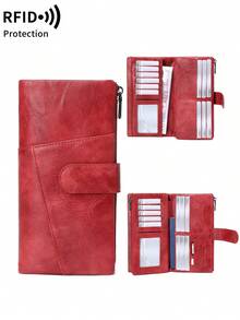 MIYIN Fashionable Retro Patchwork Design Women's Wallet RFID Anti-Theft Multi-Function Large Capacity Tri-Fold Wallet Credit Card Holder Can Store Credit Cards/ID Cards/Coins/Cash/Receipts, Women's Double Zipper Clutch - Multicolor - View 17