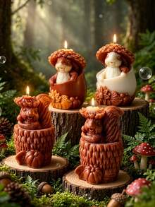 Autumn Forest Squirrel 3D Silicone Mold, 2 Cute Squirrel Designs With Pumpkin, Sunflower, Acorn And Leaf Harvest Elements, Full Of Autumn Atmosphere, Soft Silicone Material Easy To Demold, Suitable For Casting Aromatherapy Candles, Plaster, Handmade Soap And Other Materials, Perfect For Autumn And Thanksgiving Themed Decor And Gifts - Squirrel Mold - View 2