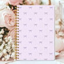 1pc A5 Bow Polka‑Dot Print Spiral Notebook, Sweet Pastel Lavender Bow Pattern Journal Notebook, Lined Writing Notepad For Daily Notes, Diary, Planner, School Homework & Office Memo Use - Light Purple - View 4