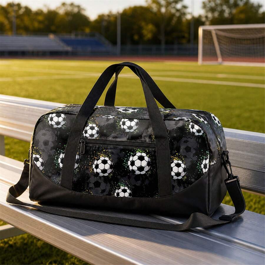 Tas Travel Bermotif Sepak Bola dengan Resleting, Dua Pegangan Atas, Tali Bahu yang Dapat Diatur, dan Kantong Depan, Tas Olahraga Sepak Bola Kapasitas Besar yang Dirancang untuk Anak Laki-laki dan Anak-anak, Cocok untuk Latihan Tim, Olahraga di Gym, Berkemah, Kompetisi Permainan, dan Perjalanan Singkat Akhir Pekan - SEPAKBOLA-2 - View 1