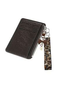 Slim Pu Leather Card Holder Wallet,Multi Card Slots Coin Purse With Rhinestone Wristlet Strap Bow Pendant Keychain, Portable Id Card Case Daily Use - Multicolor - View 14