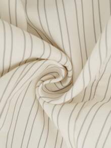 Women's Striped V-Neck Ruffle Trim Blazer, Front Button Closure Long Sleeve Slim Fit Flared Hem Jacket - Apricot - View 5