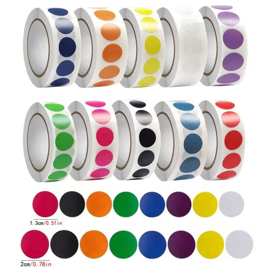 1000pcs/Roll Colorful Small Round Dot Labels 13MM Round Color Coding Labels Multi-Color Options (Red, Black, Orange, Green, Blue, Purple, Yellow, White, Etc.) Solid Color No Pattern Multi-Function Suitable For Color Classification Marking Stickers, Office Index Round Dot Stickers, Handmade DIY Round Dot Stickers, Storage Classification Round Dot Labels, Etc. - Multicolor - View 1