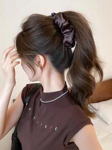 1pc Minimalist Premium Solid Color Satin Pleated Banana Hair Clip, Autumn/Winter Back Of Head Ponytail Vertical Clip Elegant Hair Accessory - Multicolor - View 7