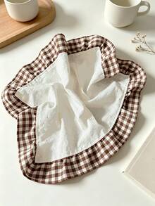 2/6/12pcs Ruffle Edge Color Block Small Checkered Fabric Cover Cloth, Multi-Purpose Lightweight Napkin Placemat, Suitable For Covering Small Appliances, Decorating Tabletop, Applicable For Afternoon Tea, Western Restaurant, Kitchen, Coffee Shop, Wedding Party - Brown - View 3