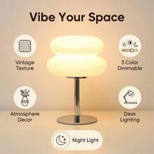 1pc Plastic Bauhaus Style Table Lamp - Adjustable Light, USB Interface, Double-Layer Bread Shape, Button Control, Suitable For Living Room/Dining Room/Bedroom Bedside LED Table Lamp - White - View 4