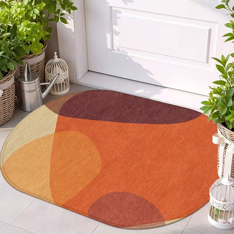 1pc Oval Flannel Door Mat, Soft Comfortable Absorbent Non-Slip Machine Washable With Non-Slip Backing, Suitable For Entrance, Living Room, Patio, Bedroom, Kitchen, Laundry Room, Bathroom, Multi-Functional Home Floor Mat, Entryway Rug, Kitchen Bathroom Carpet, Holiday Decoration - Multicolor - View 1