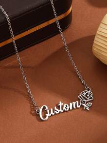 Customized Personalized Rose Pendant Necklace - Multicolor - View 2