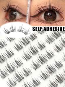 90 Clusters Of Glue Free False Eyelashes, Natural And Lightweight Cartoon Style Eyelash Clusters, Household Cartoon Eyelashes, Suitable For Beginners, Suitable For All Places, Eyelashes, False Eyelashes, Glue Free Eyelash Clusters - C - View 2